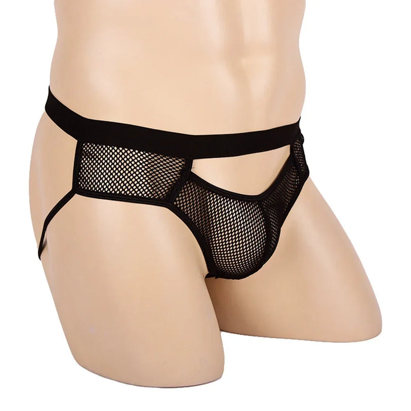 Men Hollow Out Open Butt Thongs Fishnet Jockstrap Men Mesh Erotic Penis Pouch Tanga Sex Panties Underwear