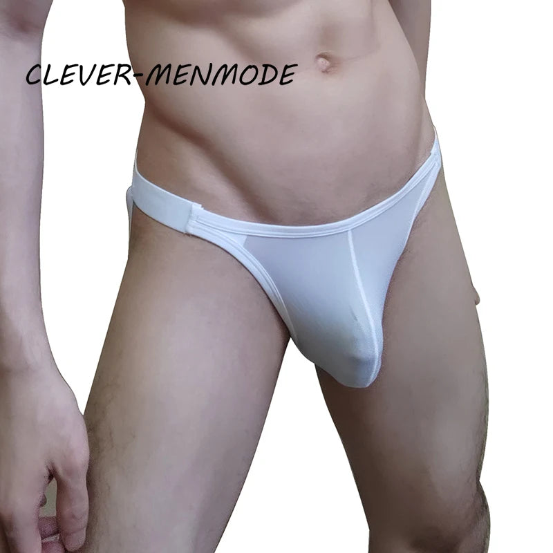 Sexy See-Through Transparent Double Thong Men's Hollow T-back U Convex Thong Ultra Thin Penis Pouch Panties Hip-baring Underwear
