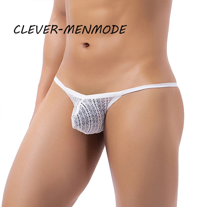CLEVER-MENMODE Men Sexy Thong See Through Mesh Underwear Hole Panties Bulge Penis Pouch U Convex T Back G String Sissy Mankini