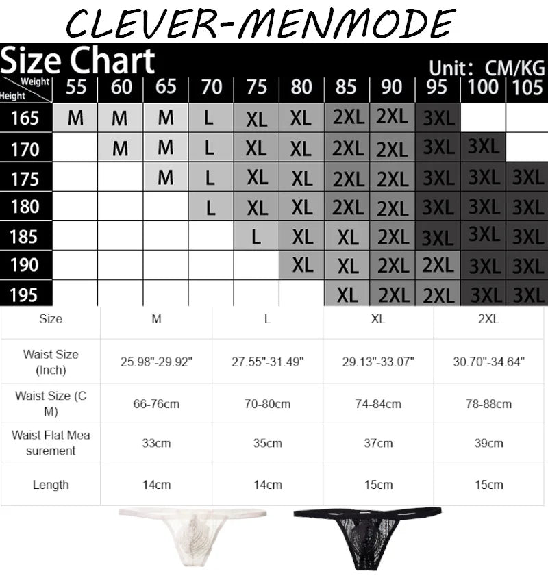 CLEVER-MENMODE Men Sexy Thong See Through Mesh Underwear Hole Panties Bulge Penis Pouch U Convex T Back G String Sissy Mankini