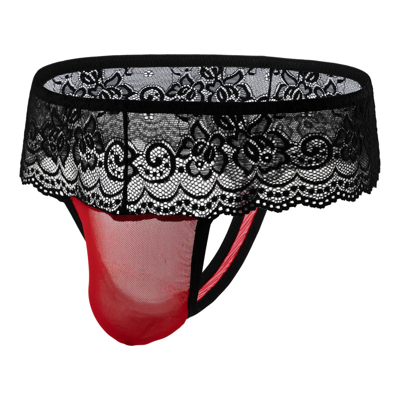 CLEVER-MENMODE Men Panties G-String Lace Waist Underwear Mesh Penis Pouch Sexy Thong Underpants Erotic See-Through Lingerie