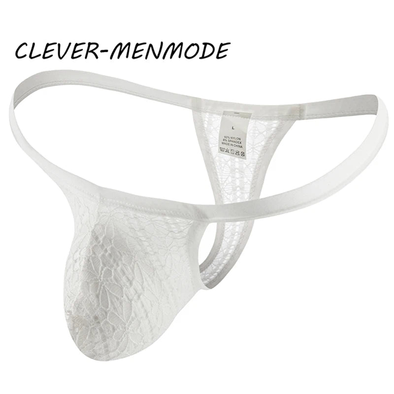 CLEVER-MENMODE Men Sexy Thong See Through Mesh Underwear Hole Panties Bulge Penis Pouch U Convex T Back G String Sissy Mankini
