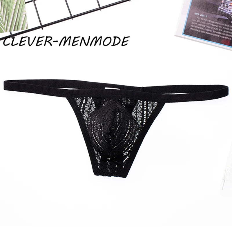 CLEVER-MENMODE Men Sexy Thong See Through Mesh Underwear Hole Panties Bulge Penis Pouch U Convex T Back G String Sissy Mankini
